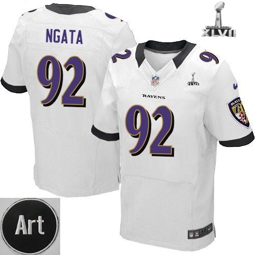 Nike Baltimore Ravens 92 Haloti Ngata Elite White 2013 Super Bowl NFL Jersey Art Patch Cheap