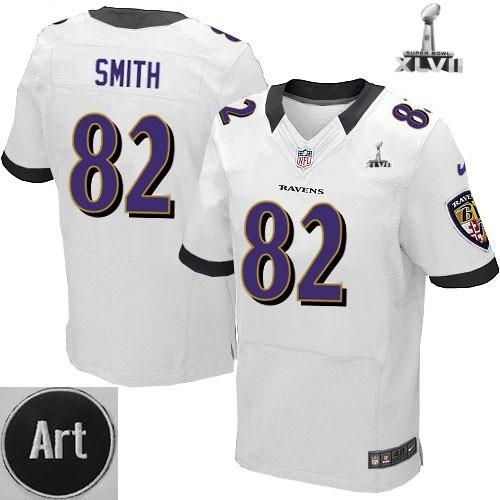 Nike Baltimore Ravens 82 Torrey Smith Elite White 2013 Super Bowl NFL Jersey Art Patch Cheap