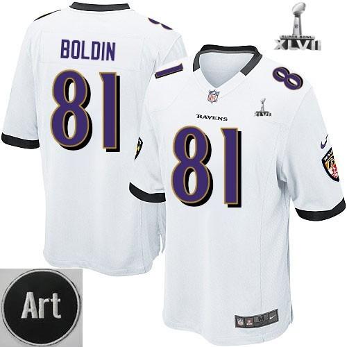 Nike Baltimore Ravens 81 Anquan Boldin Game White 2013 Super Bowl NFL Jersey Art Patch Cheap
