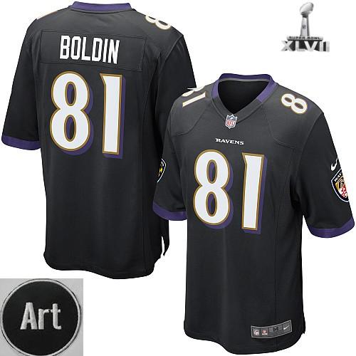 Nike Baltimore Ravens 81 Anquan Boldin Game Black 2013 Super Bowl NFL Jersey Art Patch Cheap