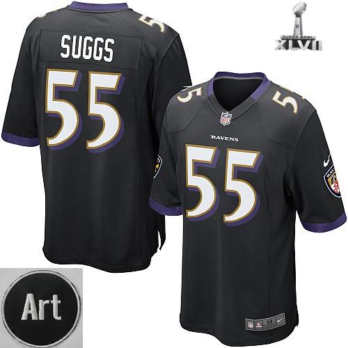 Nike Baltimore Ravens 55 Terrell Suggs Game Black 2013 Super Bowl NFL Jersey Art Patch Cheap