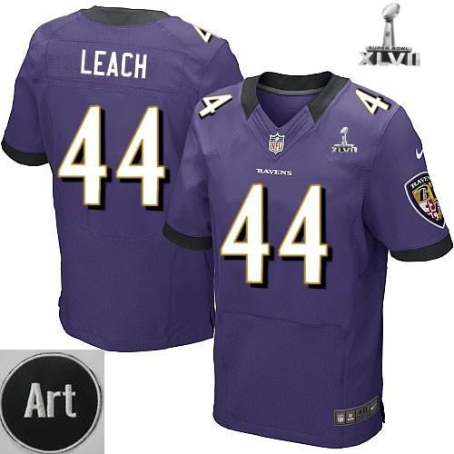 Nike Baltimore Ravens 44 Vonta Leach Elite Purple 2013 Super Bowl NFL Jersey Art Patch Cheap