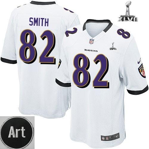 Nike Baltimore Ravens 82 Torrey Smith Game White 2013 Super Bowl NFL Jersey Art Patch Cheap
