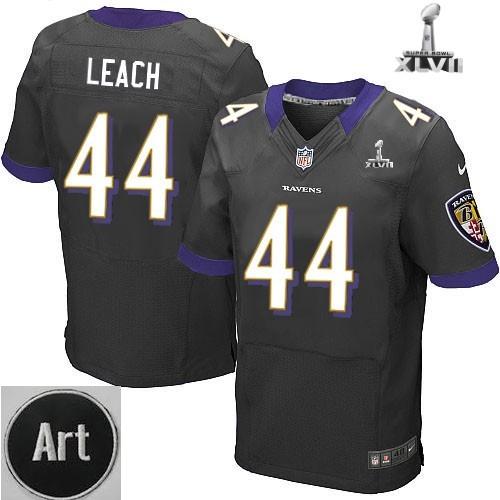 Nike Baltimore Ravens 44 Vonta Leach Elite Black 2013 Super Bowl NFL Jersey Art Patch Cheap