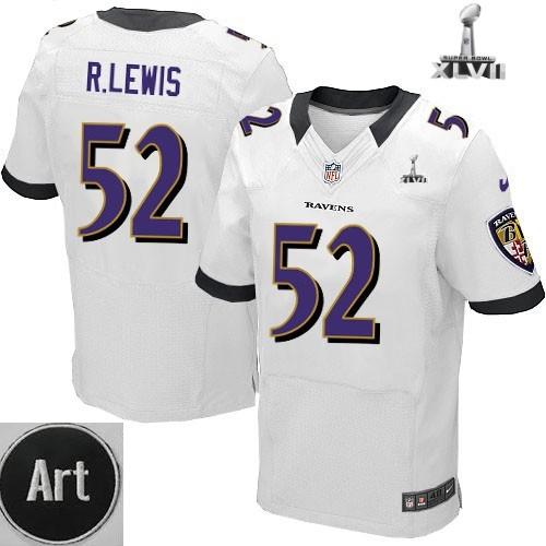 Nike Baltimore Ravens 52 Ray Lewis Elite White 2013 Super Bowl NFL Jersey Art Patch Cheap