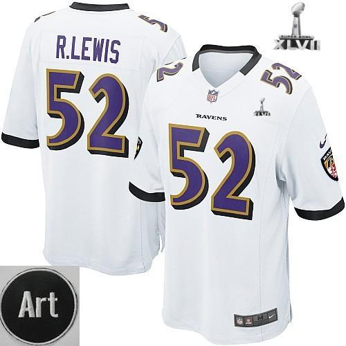 Nike Baltimore Ravens 52 Ray Lewis Game White 2013 Super Bowl NFL Jersey Art Patch Cheap