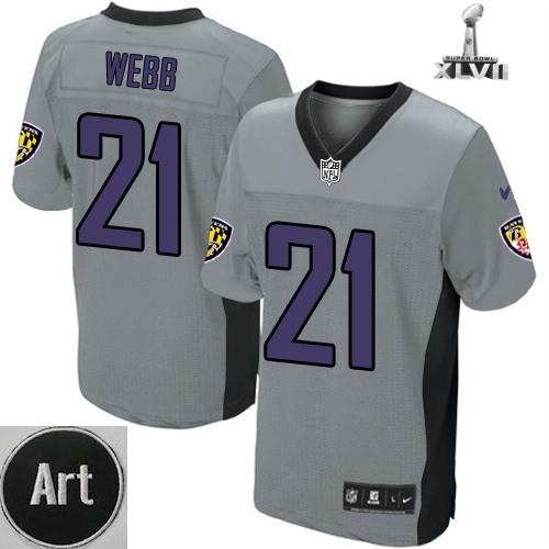 Nike Baltimore Ravens 21 Lardarius Webb Elite Grey Shadow 2013 Super Bowl NFL Jersey Art Patch Cheap