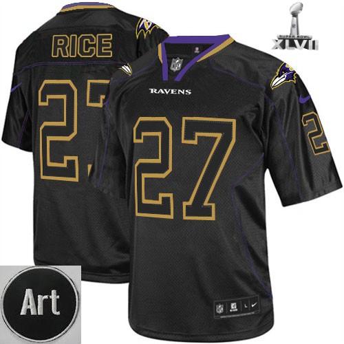 Nike Baltimore Ravens 27 Ray Rice Elite Lights Out Black 2013 Super Bowl NFL Jersey Art Patch Cheap