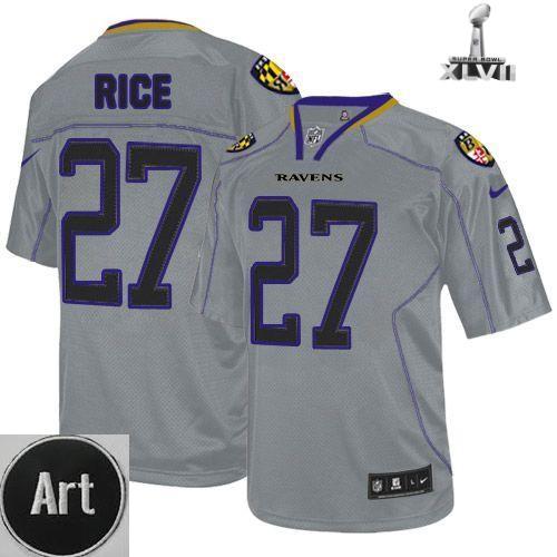 Nike Baltimore Ravens 27 Ray Rice Elite Lights Out Grey 2013 Super Bowl NFL Jersey Art Patch Cheap