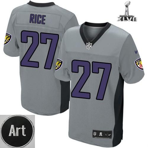 Nike Baltimore Ravens 27 Ray Rice Elite Grey Shadow 2013 Super Bowl NFL Jersey Art Patch Cheap