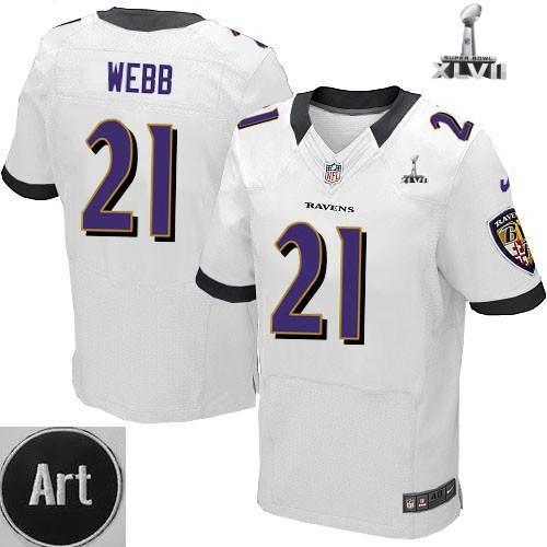 Nike Baltimore Ravens 21 Lardarius Webb Elite White 2013 Super Bowl NFL Jersey Art Patch Cheap