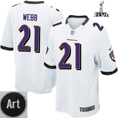 Nike Baltimore Ravens 21 Lardarius Webb Game White 2013 Super Bowl NFL Jersey Art Patch Cheap