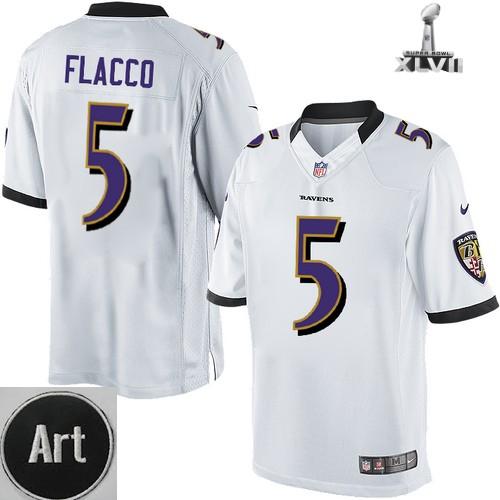 Nike Baltimore Ravens 5 Joe Flacco Limited White 2013 Super Bowl NFL Jersey Art Patch Cheap