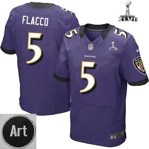 Nike Baltimore Ravens 5 Joe Flacco Elite Purple 2013 Super Bowl NFL Jersey Art Patch Cheap