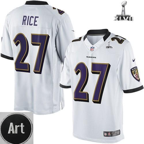Nike Baltimore Ravens 27 Ray Rice Limited White 2013 Super Bowl NFL Jersey Art Patch Cheap