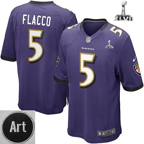 Nike Baltimore Ravens 5 Joe Flacco Game Purple 2013 Super Bowl NFL Jersey Art Patch Cheap