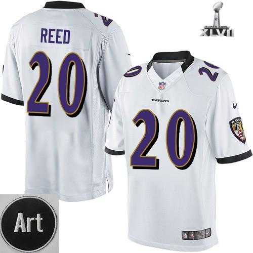 Nike Baltimore Ravens 20 Ed Reed Limited White 2013 Super Bowl NFL Jersey Art Patch Cheap