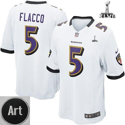 Nike Baltimore Ravens 5 Joe Flacco Game White 2013 Super Bowl NFL Jersey Art Patch Cheap
