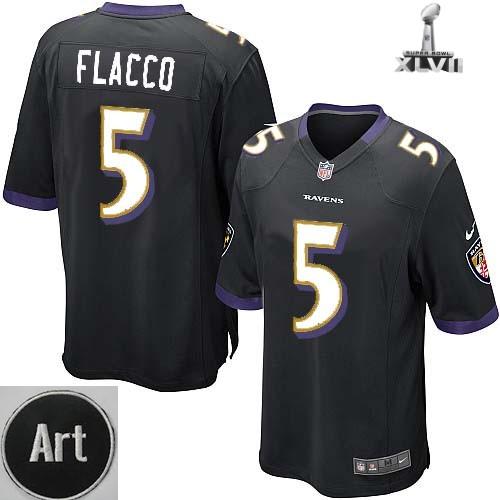 Nike Baltimore Ravens 5 Joe Flacco Game Black 2013 Super Bowl NFL Jersey Art Patch Cheap