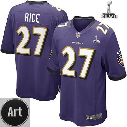 Nike Baltimore Ravens 27 Ray Rice Game Purple 2013 Super Bowl NFL Jersey Art Patch Cheap