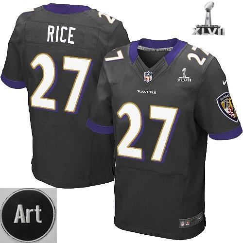 Nike Baltimore Ravens 27 Ray Rice Elite Black 2013 Super Bowl NFL Jersey Art Patch Cheap