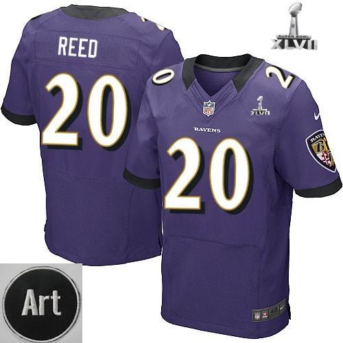 Nike Baltimore Ravens 20 Ed Reed Elite Purple 2013 Super Bowl NFL Jersey Art Patch Cheap