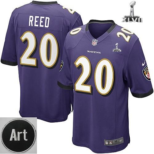 Nike Baltimore Ravens 20 Ed Reed Game Purple 2013 Super Bowl NFL Jersey Art Patch Cheap