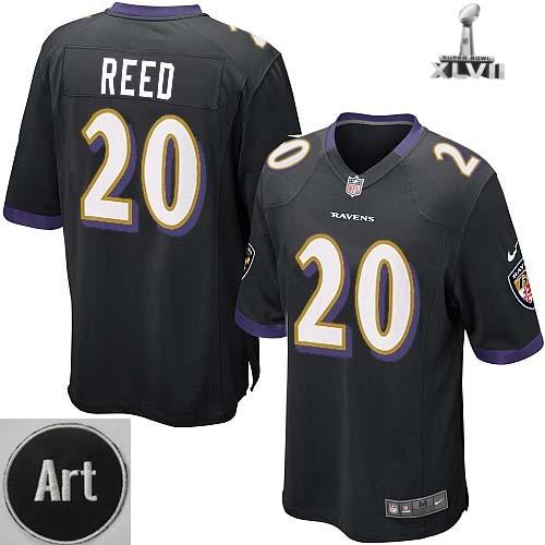 Nike Baltimore Ravens 20 Ed Reed Game Black 2013 Super Bowl NFL Jersey Art Patch Cheap