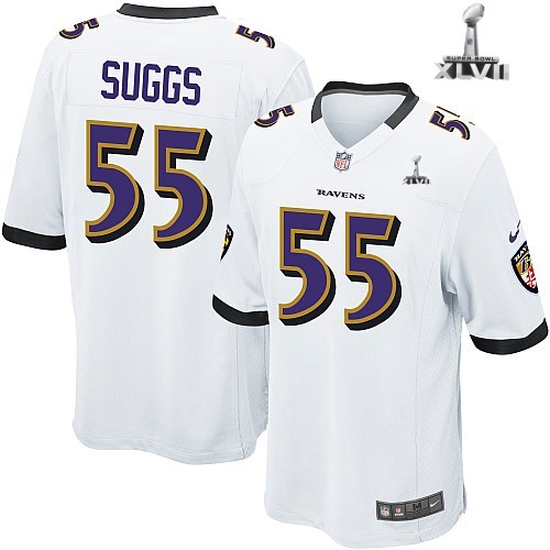 Nike Baltimore Ravens 55 Terrell Suggs Game White 2013 Super Bowl NFL Jersey Cheap