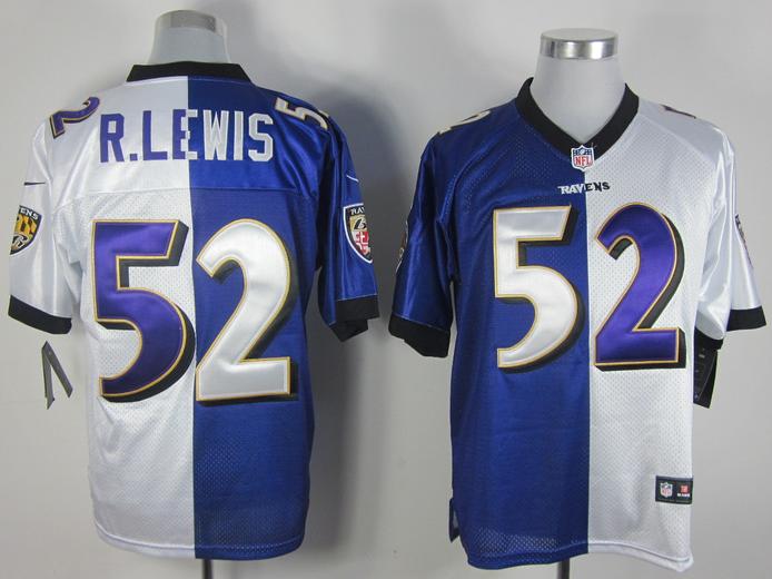 Nike Baltimore Ravens #52 Ray Lewis White Purple Split Elite NFL Jerseys Cheap