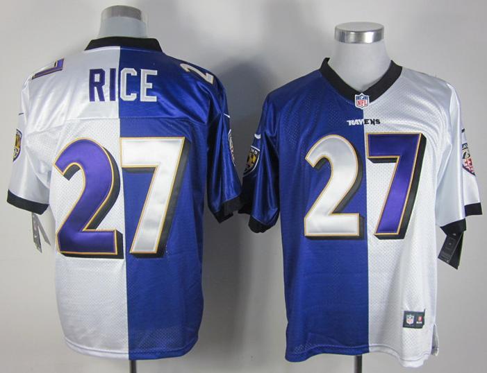Nike Baltimore Ravens #27 Ray Rice White Purple Split Elite NFL Jerseys Cheap