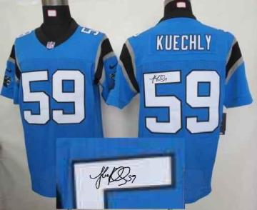 Nike Carolina Panthers 59 Kuechly Blue Elite Signed NFL Jerseys Cheap