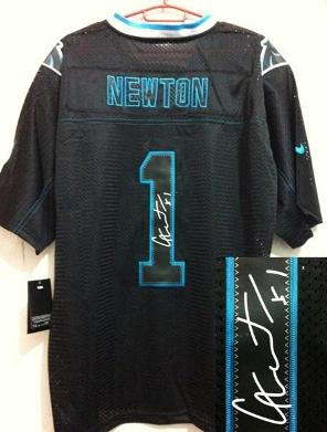 Nike Carolina Panthers 1 Cam Newton Elite Light Out Black Signed NFL Jerseys Cheap