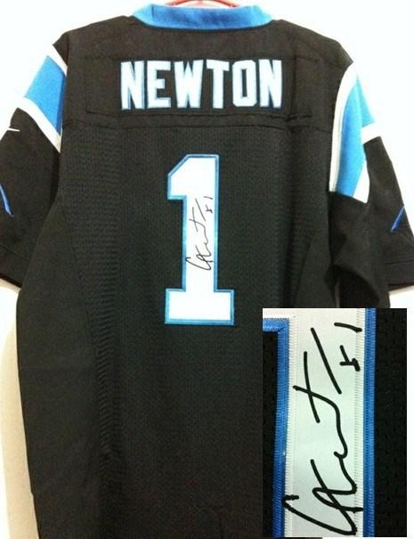 Nike Carolina Panthers 1 Cam Newton Black Signed Elite NFL Jerseys Cheap