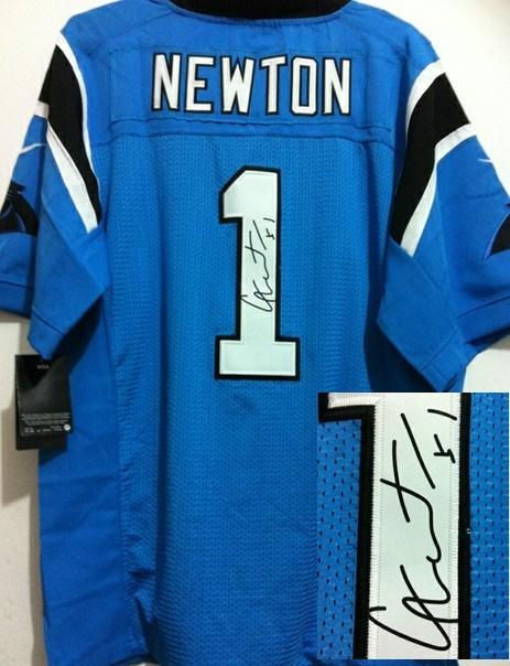 Nike Carolina Panthers 1 Cam Newton Blue Signed Elite NFL Jerseys Cheap