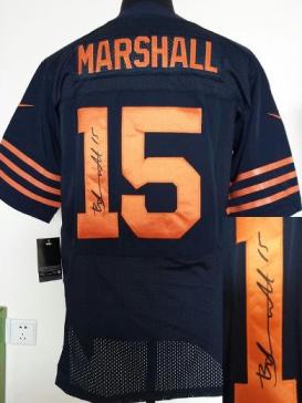 Nike Chicago Bears #15 Brandon Marshall Blue Elite Signed NFL Jerseys Orange Number Cheap