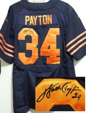 Nike Chicago Bears 34 Walter Payton Blue Elite Signed NFL Jerseys Orange Number Cheap