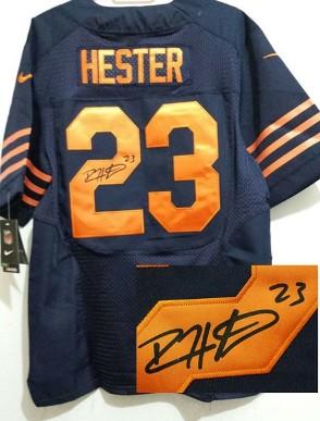 Nike Chicago Bears 23 Devin Hester Blue Elite Signed NFL Jerseys Orange Number Cheap
