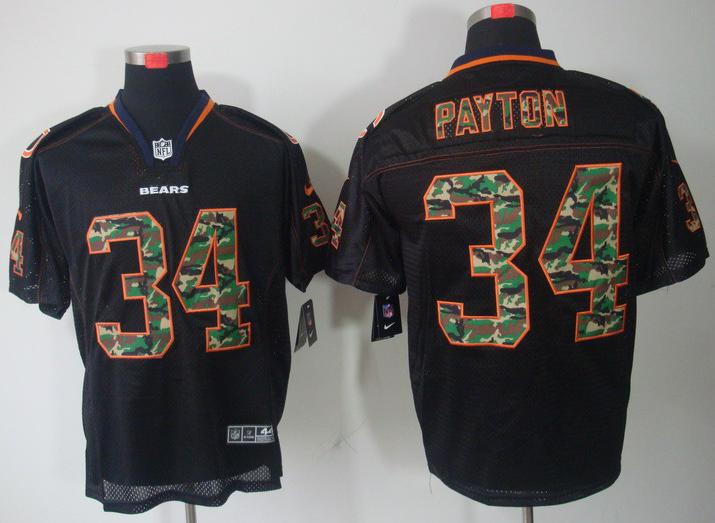 Nike Chicago Bears 34 Walter Payton Black Camo Fashion Elite NFL Jerseys Camo Number Cheap