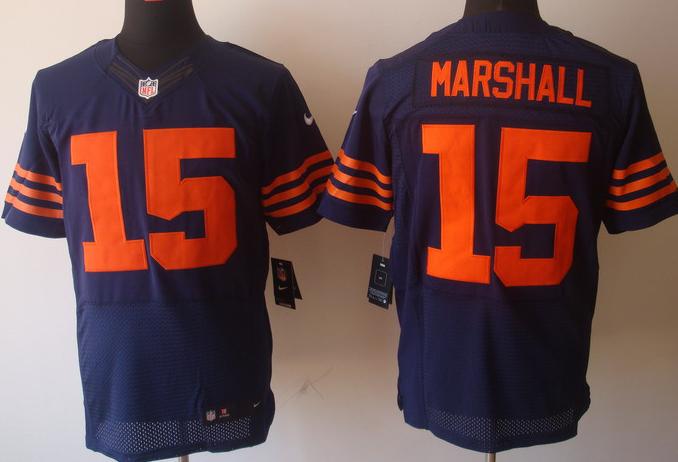 Nike Chicago Bears #15 Brandon Marshall Blue Elite NFL Jerseys Orange Number Cheap