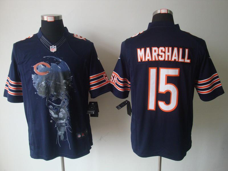 Nike Chicago Bears #15 Marshall Blue Helmet Tri-Blend Limited NFL Jersey Cheap
