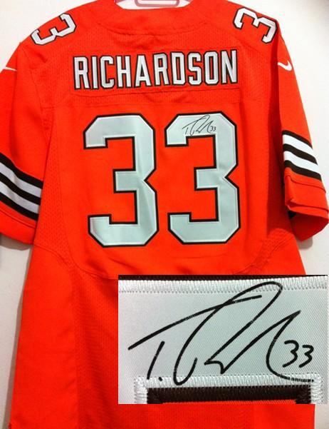 Nike Cleveland Browns 33 Trent Richardson Brown Orange Signed Elite NFL Jerseys Cheap