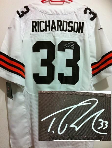 Nike Cleveland Browns 33 Trent Richardson Brown White Signed Elite NFL Jerseys Cheap