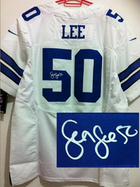 Nike Dallas Cowboy 50 Sean Lee White Signed Elite NFL Jerseys Cheap