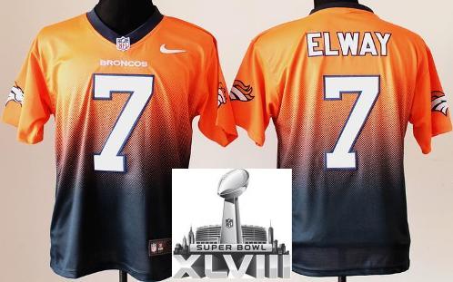 Nike Denver Broncos 7 John Elway Orange Blue Elite Drift Fashion II 2014 Super Bowl XLVIII NFL Jerseys Cheap