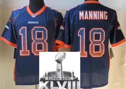 Nike Denver Broncos 18 Peyton Manning Blue Drift Fashion Elite 2014 Super Bowl XLVIII NFL Jerseys Cheap