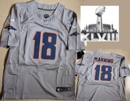 Nike Denver Broncos 18 Peyton Manning Grey Fashion Elite 2014 Super Bowl XLVIII NFL Jerseys Cheap