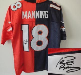 Nike Denver Broncos 18 Peyton Manning Orange Blue Split Elite Signed NFL Jerseys Cheap