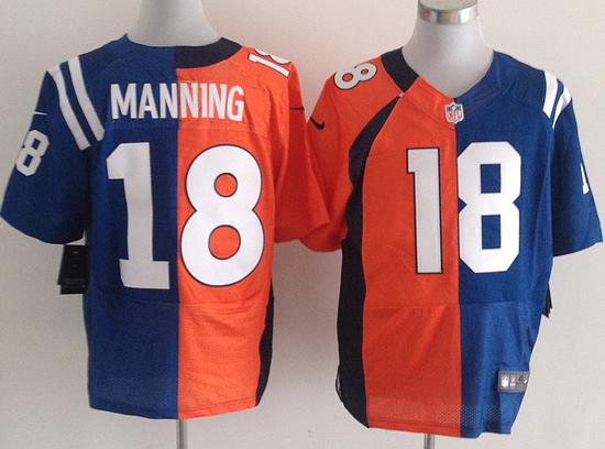 Nike Indianapolis Colts Denver Broncos 18 Peyton Manning Blue Orange Split Elite NFL Jerseys Cheap