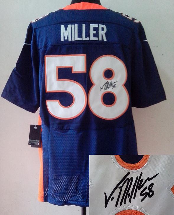 Nike Denver Broncos 58 Von Miller Blue Signed Elite Jerseys Cheap
